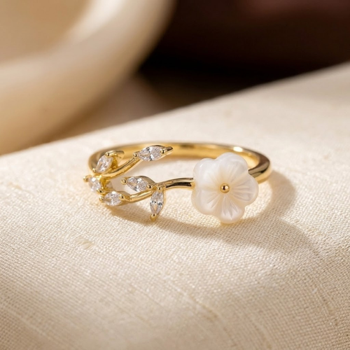 Gold Floral and Leaf Open Ring by Rose & Oliver - product image 1