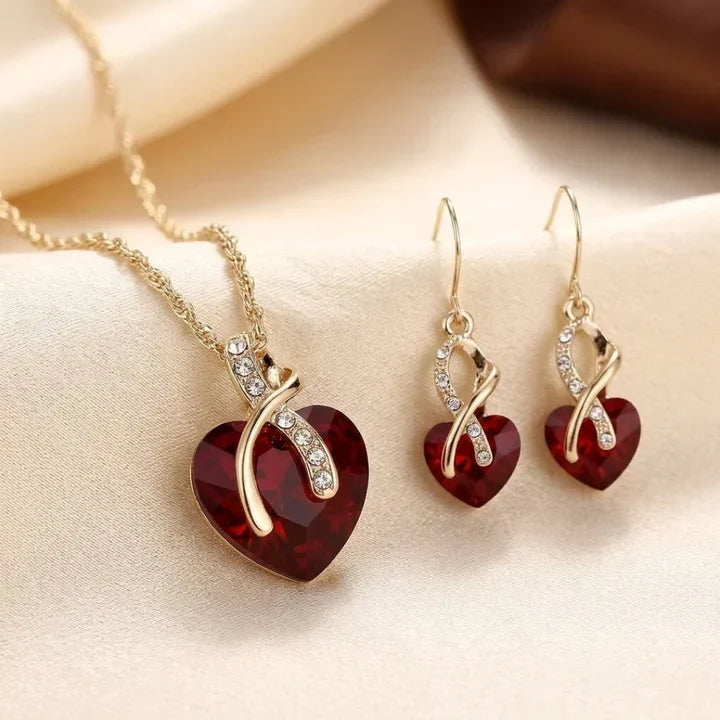 Gold Ruby Twisted Heart Jewelry Set by Rose & Oliver - product image 1