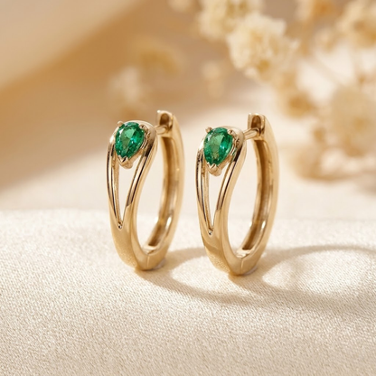 Gold Emerald Accent Hoop Earrings by Rose & Oliver - product image 1