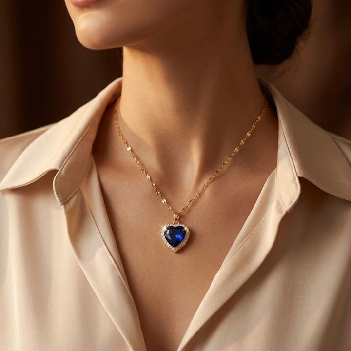 Gold Sapphire Heart Necklace by Rose & Oliver - product image 1
