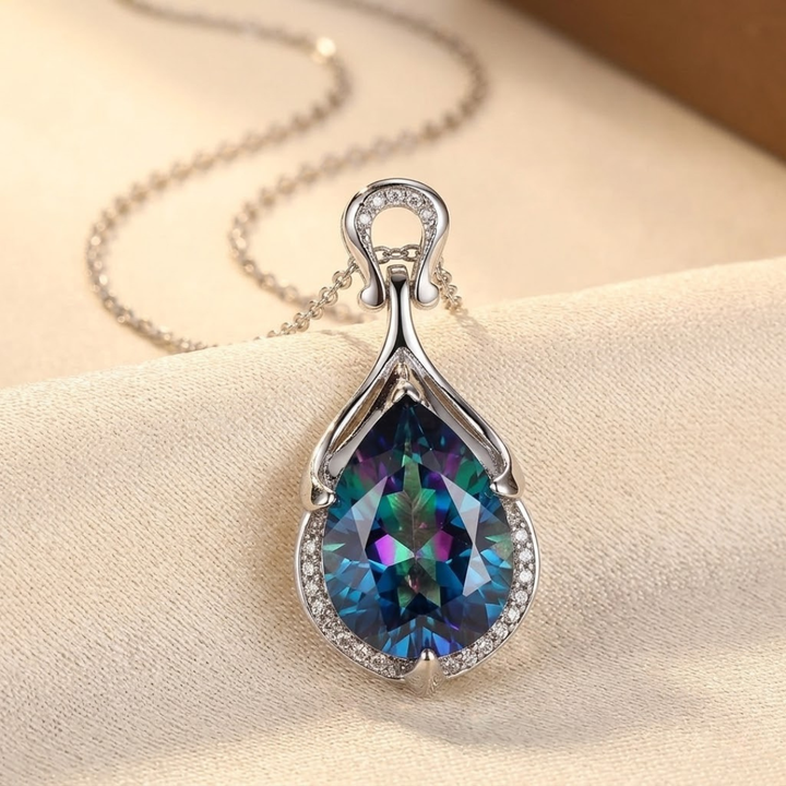 Silver Sapphire Teardrop Necklace by Rose & Oliver - product image 1