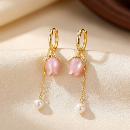 Gold Floral Pearl Drop Earrings by Rose & Oliver - product image 1