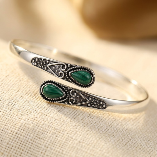 Silver Emerald Vintage Bangle by Rose & Oliver - product image 1