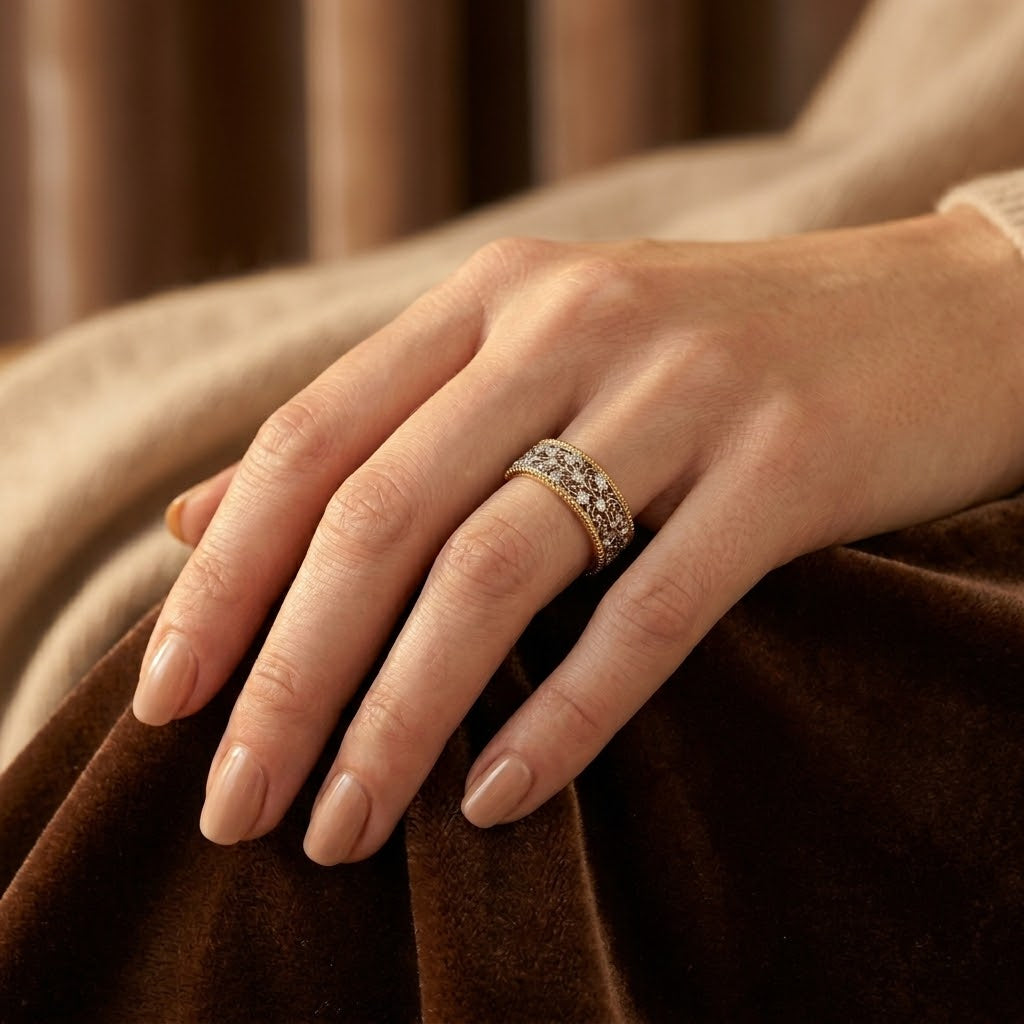 Silver and Gold Ornate Band Ring by Rose & Oliver - product image 2