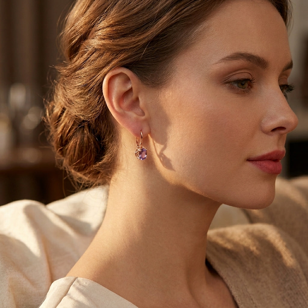 Rose Gold Amethyst Stud Earrings by Rose & Oliver - product image 2