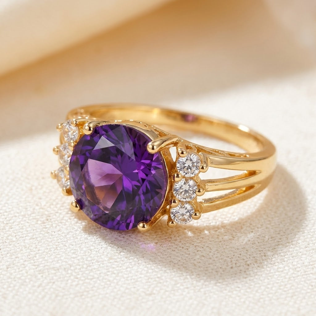 Gold Amethyst Split Shank Ring by Rose & Oliver - product image 1