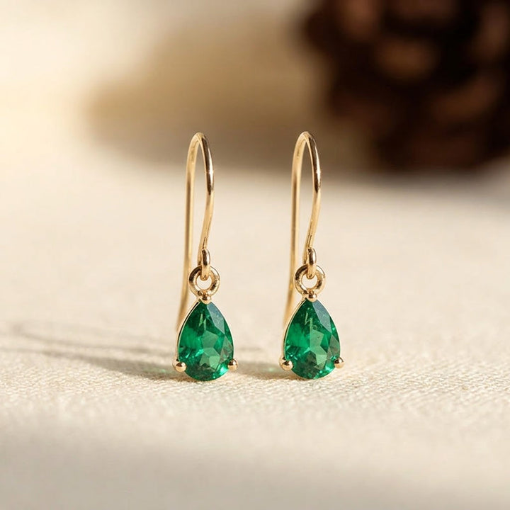 Gold Emerald Teardrop Drop Earrings by Rose & Oliver - product image 1
