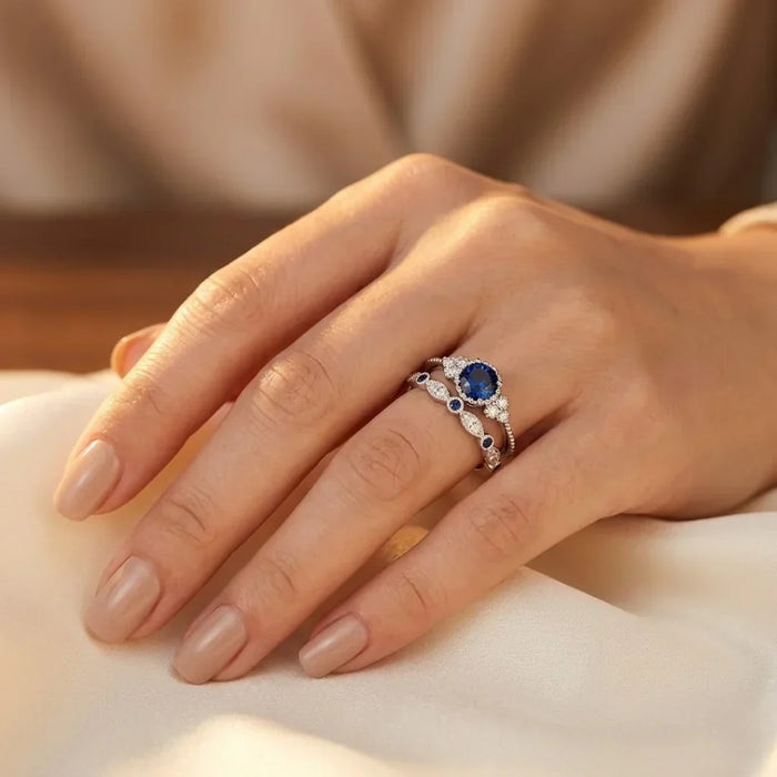Silver Sapphire Halo Ring by Rose & Oliver - product image 2