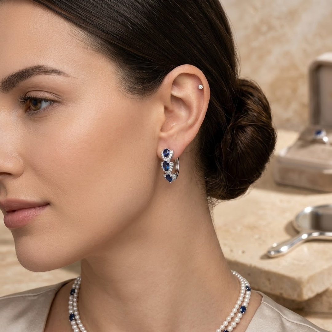 Silver Sapphire Halo Hoop Earrings by Rose & Oliver - product image 2