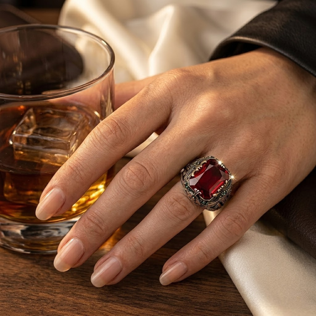 Silver Ruby Ornate Signet Ring by Rose & Oliver - product image 2