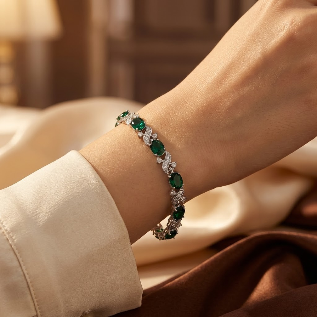 Silver Emerald Vintage Link Bracelet by Rose & Oliver - product image 2
