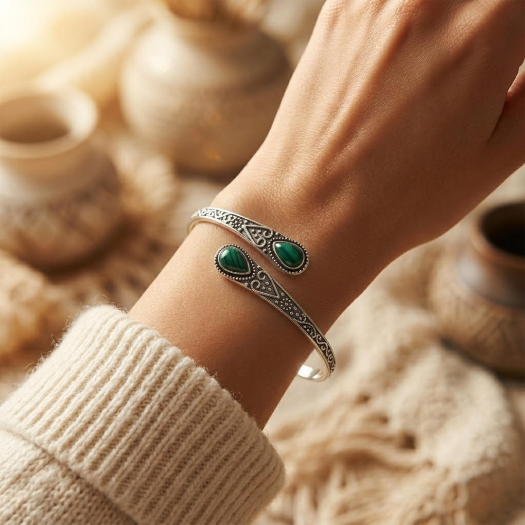 Silver Emerald Vintage Bangle by Rose & Oliver - product image 2