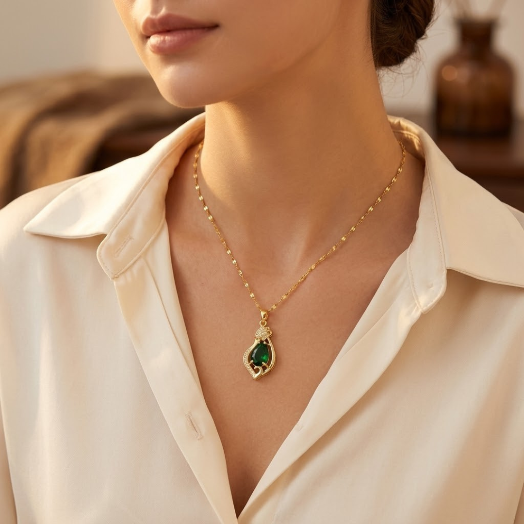 Gold Emerald Teardrop Pendant Necklace by Rose & Oliver - product image 2