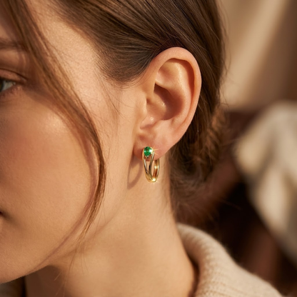 Gold Emerald Accent Hoop Earrings by Rose & Oliver - product image 2