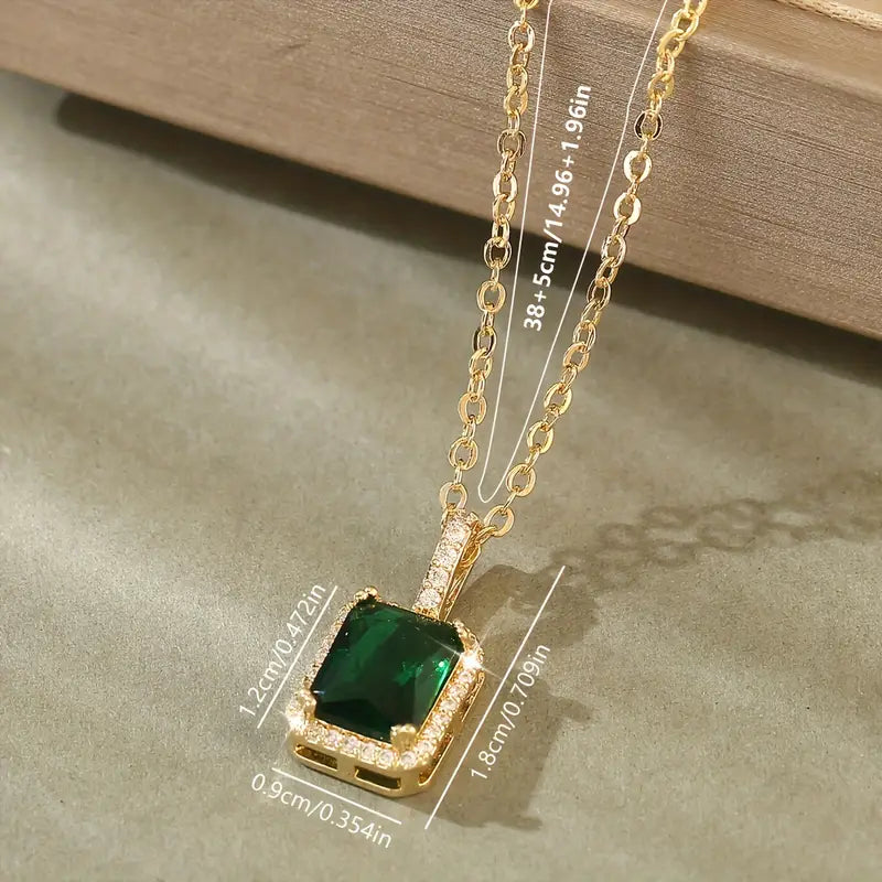 Gold Emerald Rectangular Halo Necklace by Rose & Oliver - product image 4