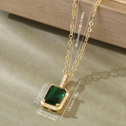 Gold Emerald Rectangular Halo Necklace by Rose & Oliver - product image 4