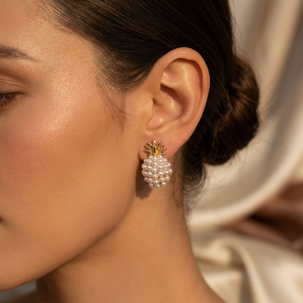 Gold Cluster Pearl Stud Earrings by Rose & Oliver - product image 2