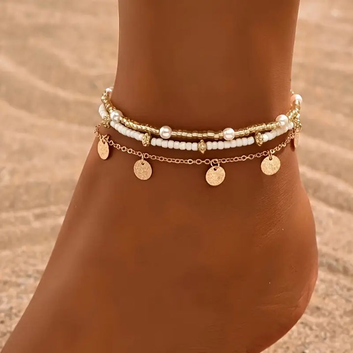 Coastal Charm 3-Piece Layered Anklet Set | Gold by Rose & Oliver - product image 1