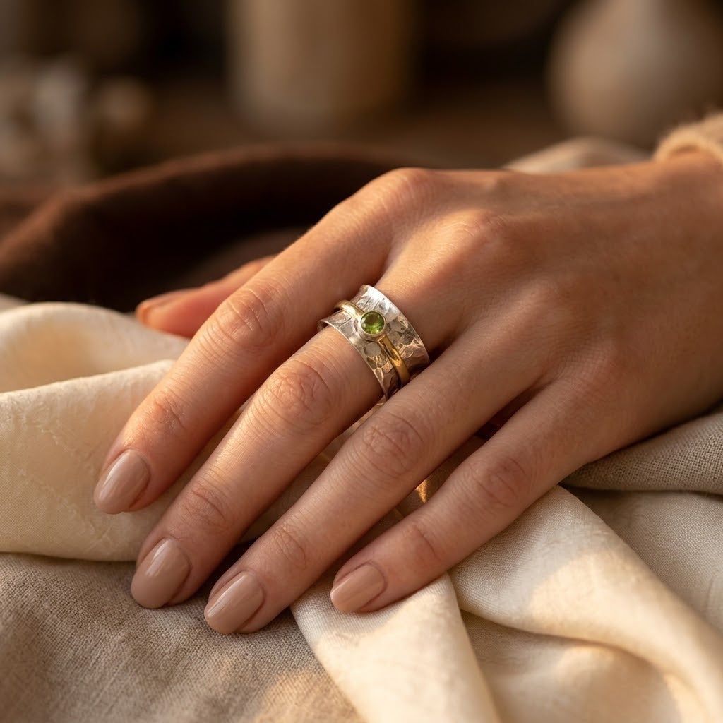 Silver and Gold Rustic Band Ring by Rose & Oliver - product image 2