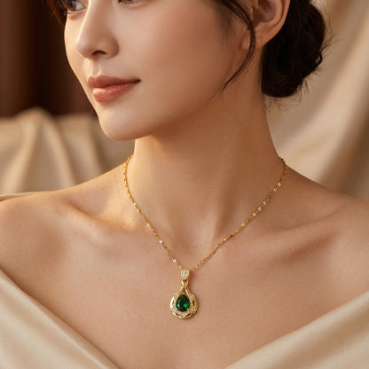 Gold Emerald Teardrop Pendant Necklace by Rose & Oliver - product image 3
