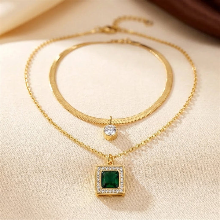 Gold Emerald Layered Necklace by Rose & Oliver - product image 1
