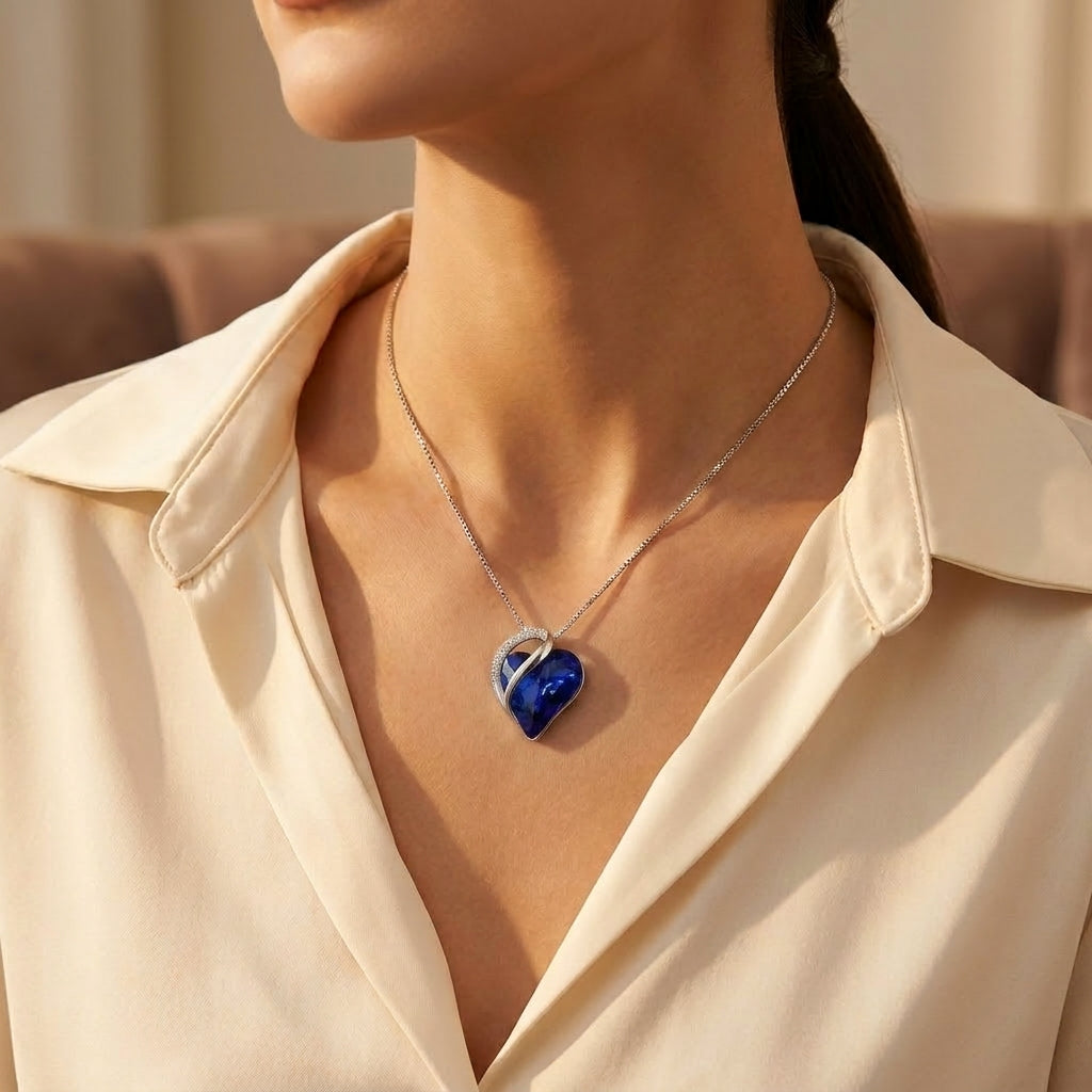 Silver Sapphire Heart Necklace by Rose & Oliver - product image 2