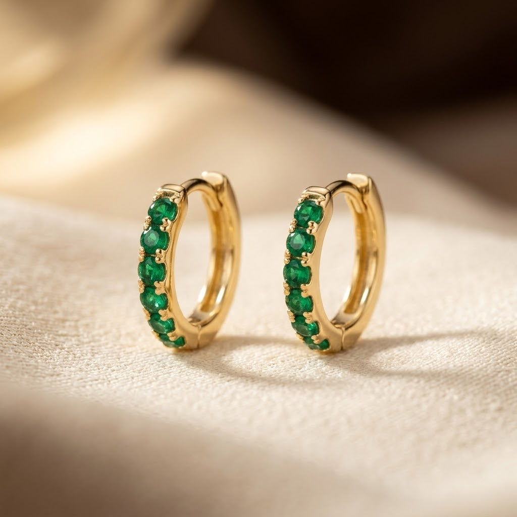 Gold Emerald Hoop Earrings by Rose & Oliver - product image 1