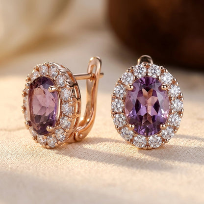 Gold Amethyst Halo Earrings by Rose & Oliver - product image 1