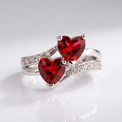 Double Red Heart Silver Ring by Rose & Oliver - product image 1