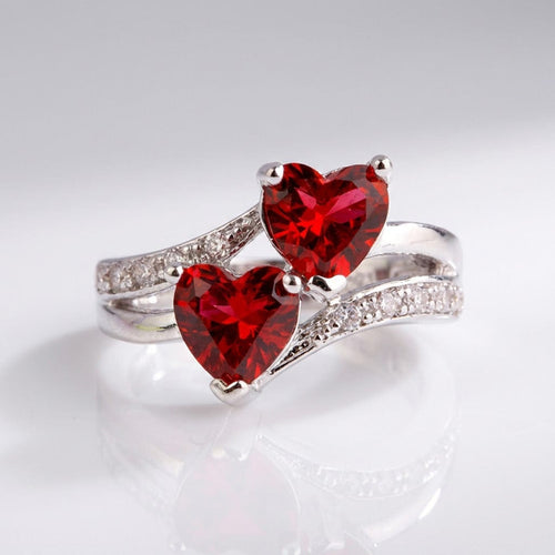 Double Red Heart Silver Ring by Rose & Oliver - product image 1