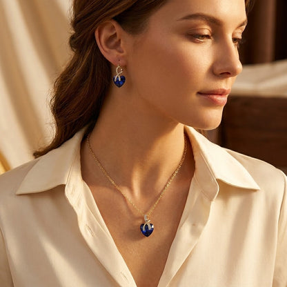 Gold Sapphire Heart Necklace and Earrings Set by Rose & Oliver - product image 2