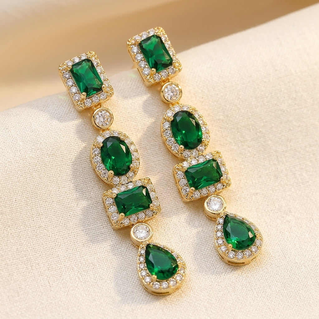Gold Emerald Multi-Shape Drop Earrings by Rose & Oliver - product image 1