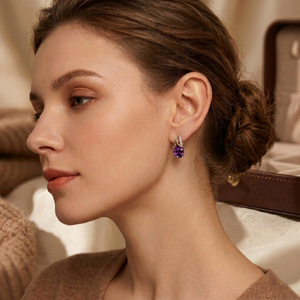 Gold Amethyst Hoop Earrings by Rose & Oliver - product image 2