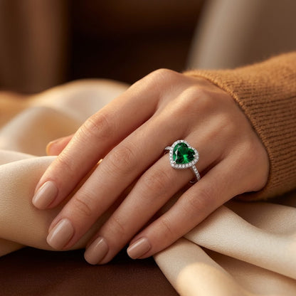 Silver Emerald Heart Halo Ring by Rose & Oliver - product image 2