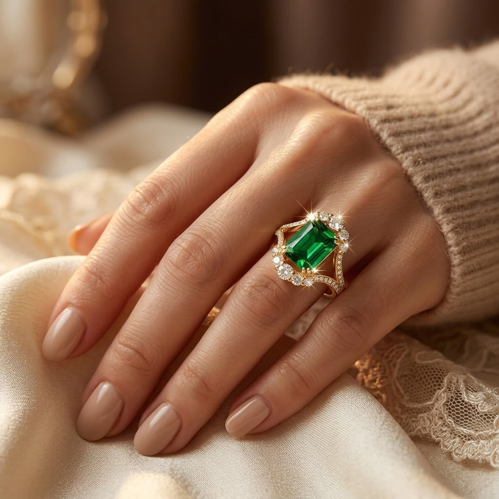 Gold Emerald Halo Ring by Rose & Oliver - product image 2