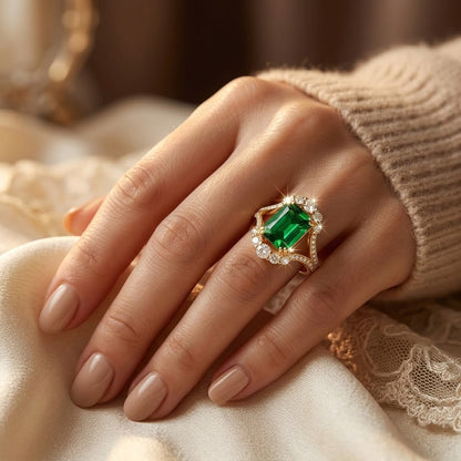 Gold Emerald Halo Ring by Rose & Oliver - product image 2