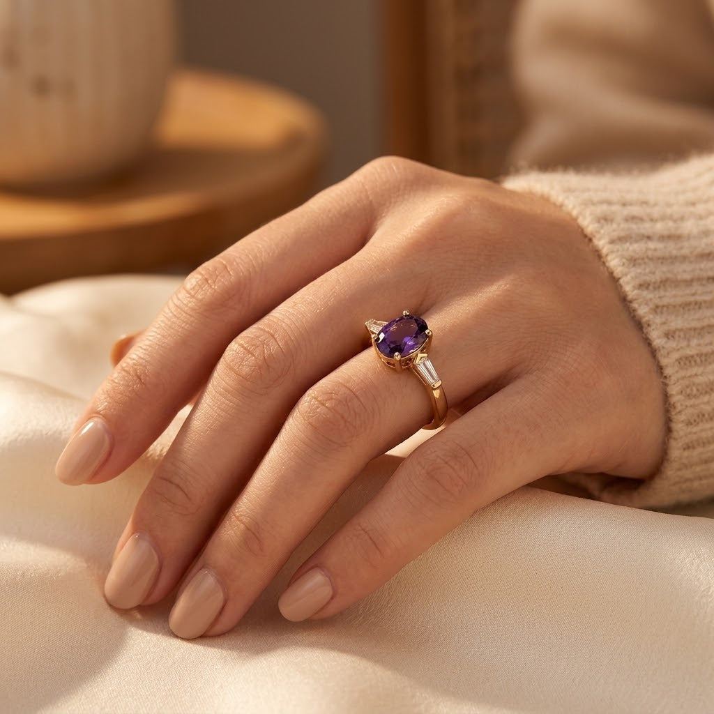 Gold Amethyst Three-Stone Ring by Rose & Oliver - product image 2