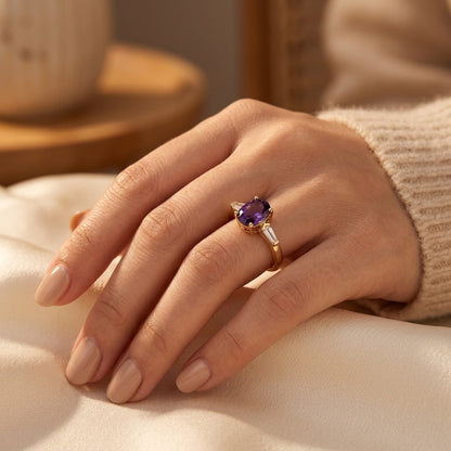 Gold Amethyst Three-Stone Ring by Rose & Oliver - product image 2
