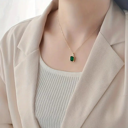 Gold Emerald Rectangular Halo Necklace by Rose & Oliver - product image 3