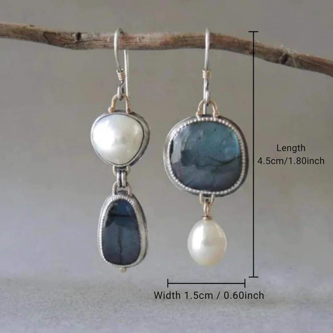 Vintage Blue Stone Pearl Earrings by Rose & Oliver - product image 3