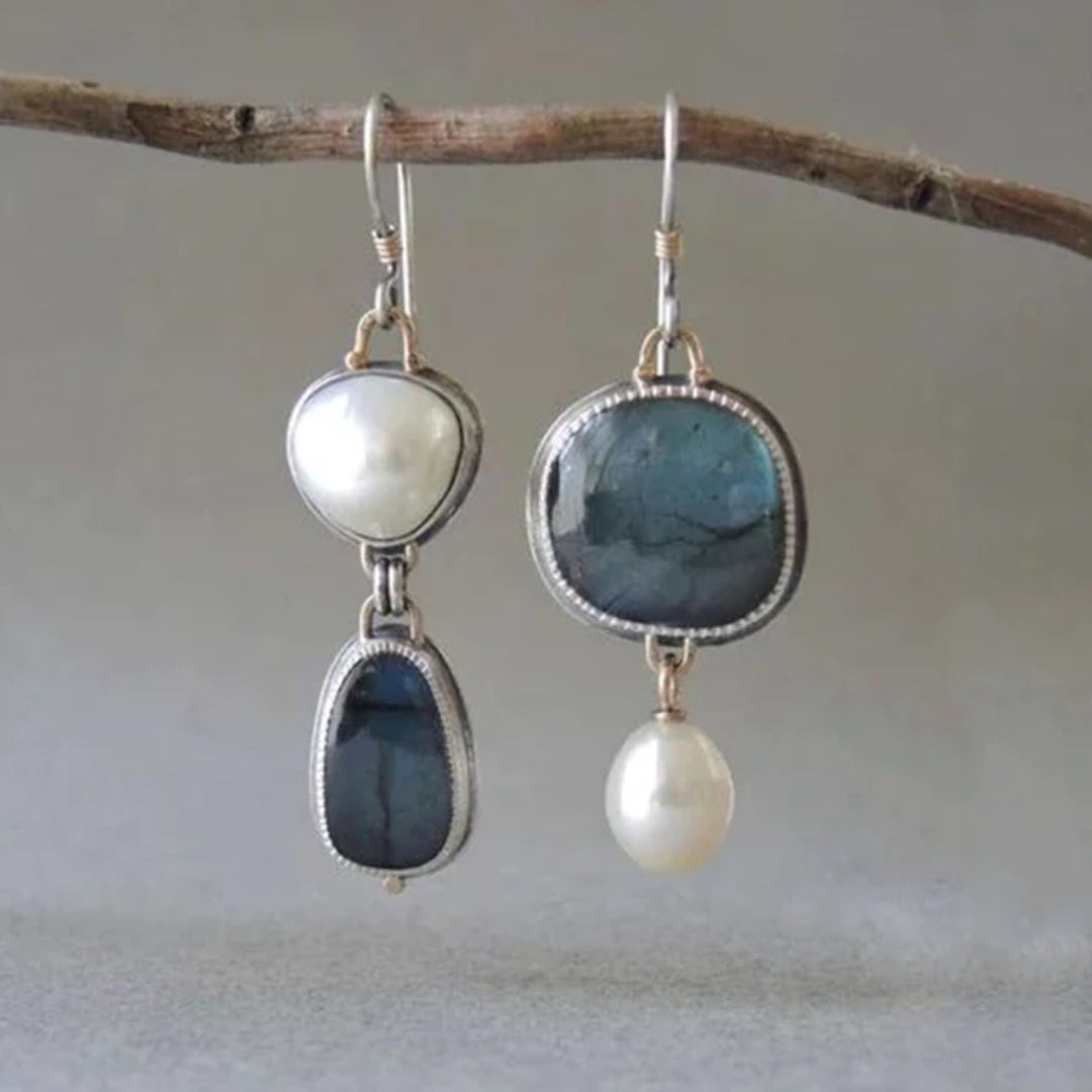 Vintage Blue Stone Pearl Earrings by Rose & Oliver - product image 1