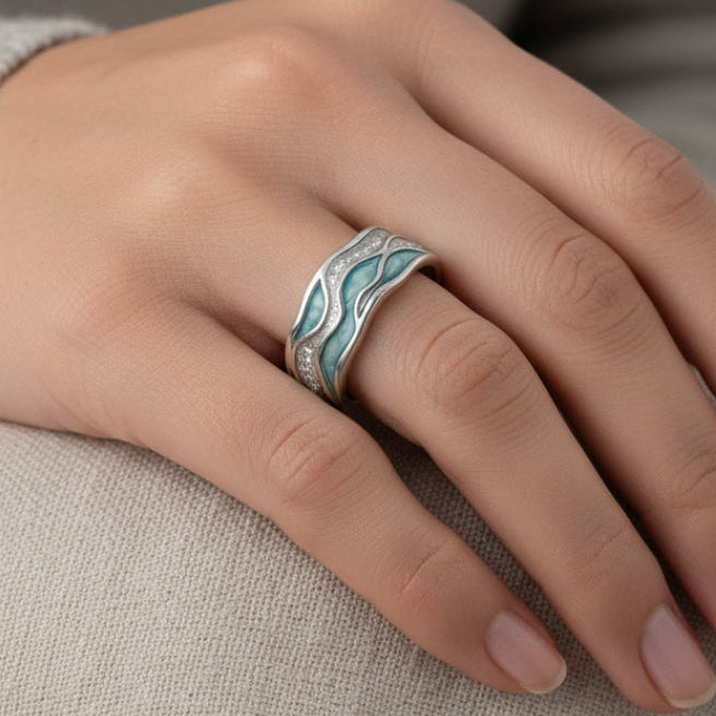 Chloe | Turquoise Silvered Waves Ring by Rose & Oliver - product image 3