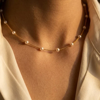 Gold Spaced Pearl Chain Necklace by Rose & Oliver - product image 2