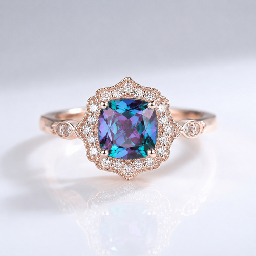 Emerald Rose Gold Halo Ring by Rose & Oliver - product image 1