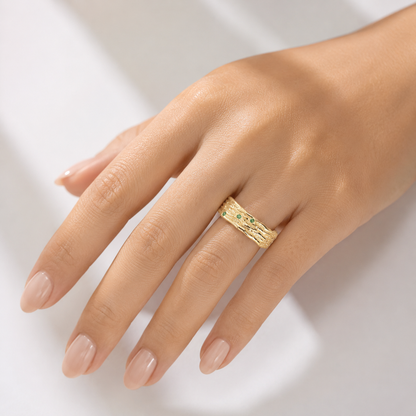 Emerald Textured Cuff Ring - (Adjustable) by Rose & Oliver - product image 2