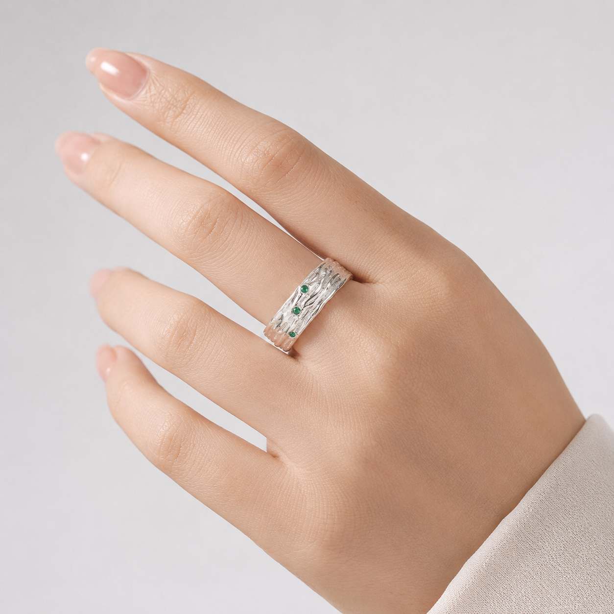 Emerald Textured Cuff Ring - (Adjustable) by Rose & Oliver - product image 4
