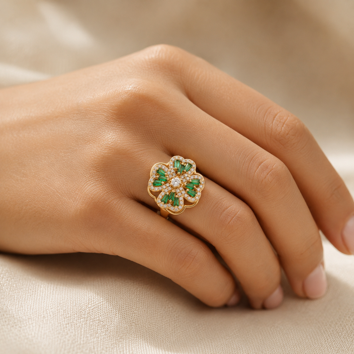 Gold Emerald Floral Ring by Rose & Oliver - product image 2