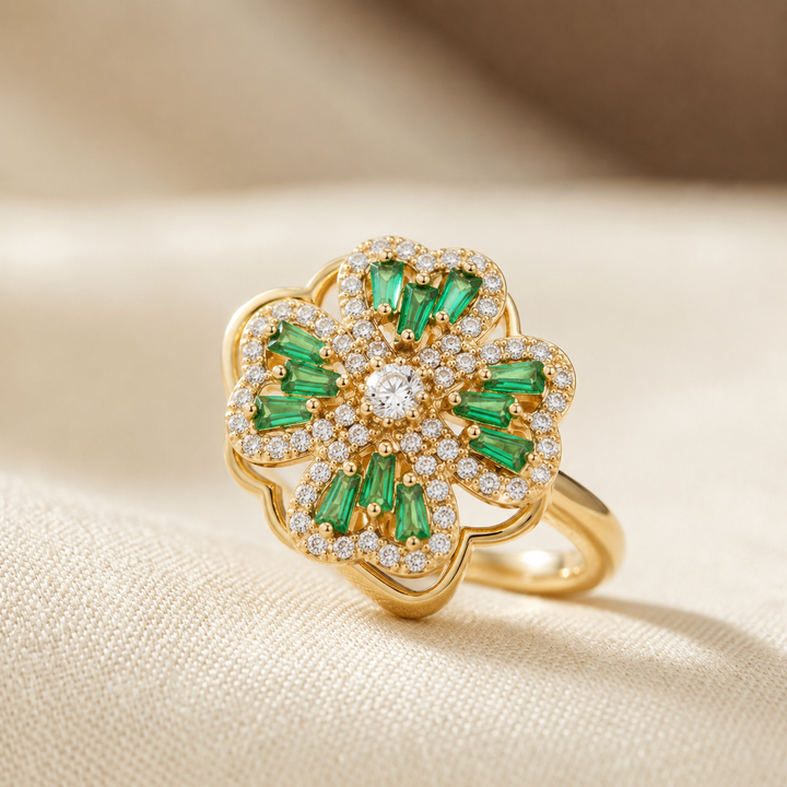 Gold Emerald Floral Ring by Rose & Oliver - product image 1