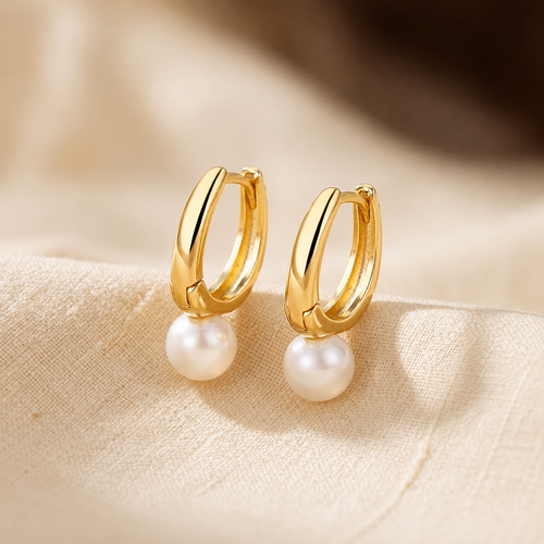 Gold Pearl Hoop Earrings by Rose & Oliver - product image 1