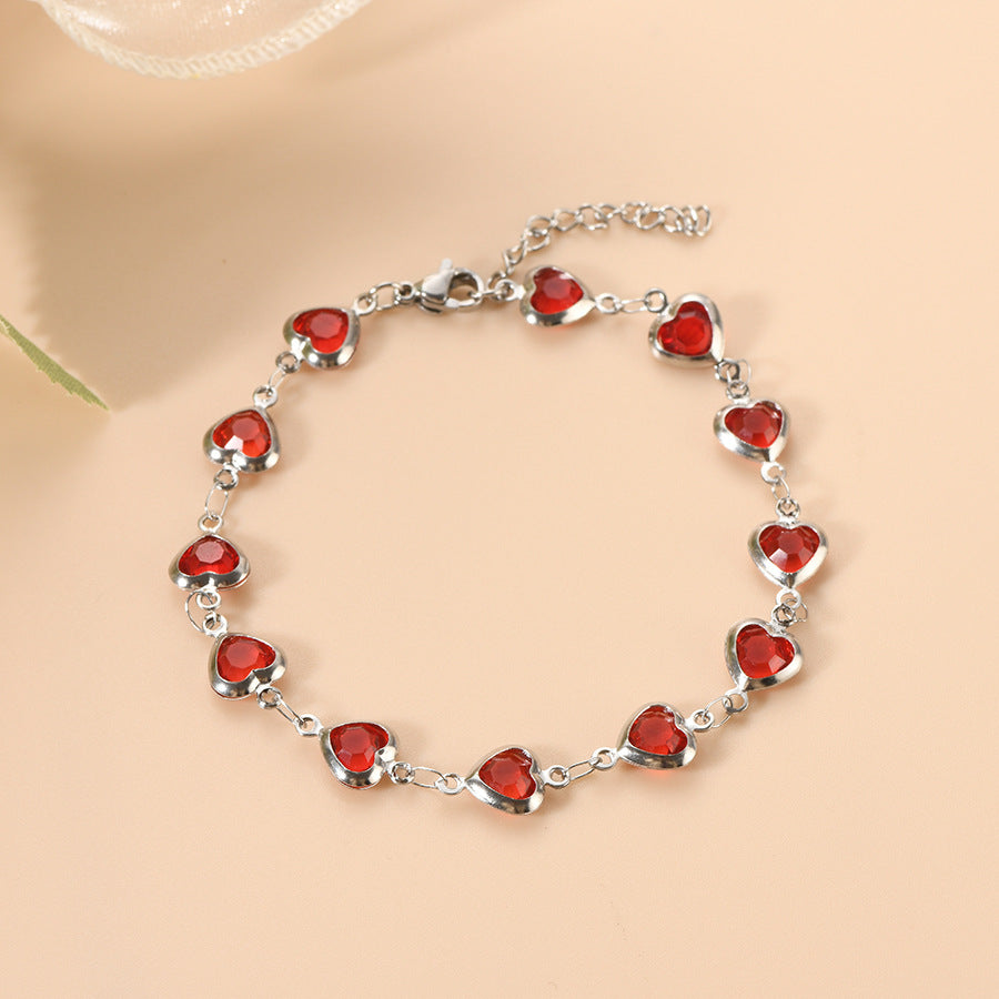 Silver Ruby Heart Chain Bracelet by Rose & Oliver - product image 2
